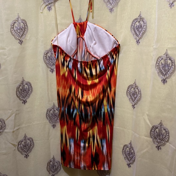 BEADED WESTERN DECOR HALTER DRESS SZ L REAR ELASTIC BACKLESS - Picture 8 of 16